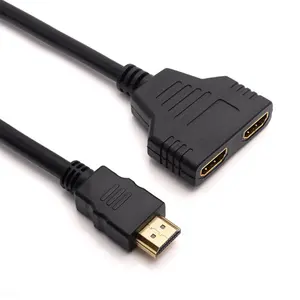 Factory Wholesale1080P 2 in 1 HDTV Male to 2 HDTV Female Out Splitter Adapter Cable split screen conversion line HDTV cable