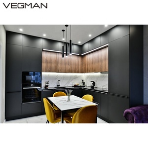 Petite armoire de <span class=keywords><strong>cuisine</strong></span> haute en contreplaqué de bois noire avec îlot - Product Image 4