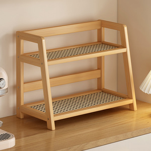 Double Layer Wooden Storage Rack For Desk Cup Organizer With Perforated <b>Shelves</b> <b>Kitchen</b> Dormitory Use - Product Image 1