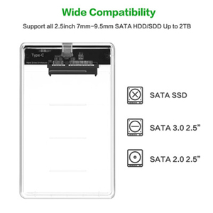 9.5มม. SATA HDD <span class=keywords><strong>SSD</strong></span> <span class=keywords><strong>2.5</strong></span>นิ้วเคส HDD นอกแบบ3.1 USB พลาสติกใส Type-C - Product Image 2