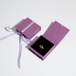 Square Flip Jewelry Ring <b>Gift</b> <b>Box</b> Satin Ribbon Bow Tie Closure Velvet Lined Inner Custom Logo Printed Luxury Elegant case - Product Image 2