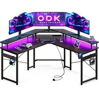 Ensemble de chaise et de table de jeu avec cadre noir, bureau d'ordinateur avec éclairage LED, bureau de jeu pour PC, table de jeu avec étagère