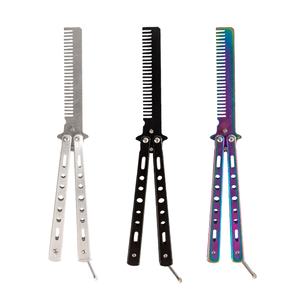 Herramienta de peluquero con logotipo personalizado, práctica de peinado, peine de bolsillo, cuchillo de mariposa, peine de entrenamiento, peine plegable Balisong, cuchillo para hombres - Product Image 1