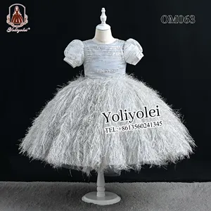 Yoliyolei - Vestido de noiva de prata com penas e lantejoulas para meninas, vestido de festa de aniversário e festa de baile, em tule, para mulheres e meninas, ideal para festas e festas