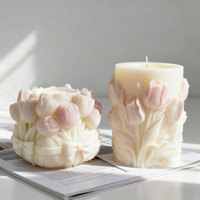 Bougie Pilier en Cire de Soja Sculptée en Forme de Tulipe 3D en Relief, Parfumée, pour Décoration d'Intérieur et Ornement de Table de Mariage, Vente en Gros