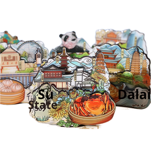 Autocollants magnétiques 3D époxy en bois à trois couches originaux scènes de ville découpées à l'emporte-pièce modernes attractions touristiques chinoises commémoratives - Product Image 1