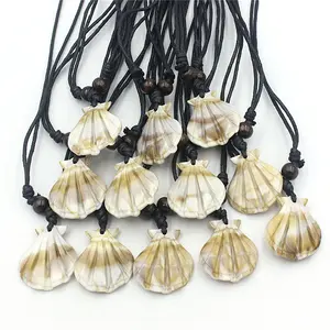 Cheap Sale Wax Rope Wooden Beads Sweater Chain Necklaces Women Cute Lifelike Acrylic Sea Shell Pendant Necklace for Boys