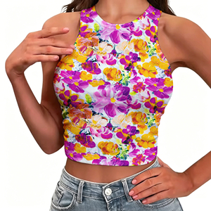 Top Corto con Estampado Floral Personalizado al por Mayor, Top sin Mangas <span class=keywords><strong>de</strong></span> Spandex <span class=keywords><strong>de</strong></span> Alta Calidad para Mujer - Product Image 1