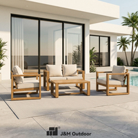 Ensemble de conversation J&M Outdoor imitation bois, canapé 4 places et fauteuils pour terrasse de piscine, villa, complexe hôtelier, balcon