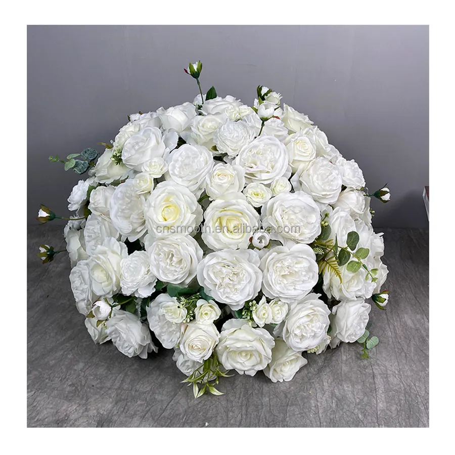 Grande boule florale personnalisée de 60cm, rose ivoire blanc, pivoine, hortensia, décoration de mariage, fleurs, centre de table, boule de fleurs artificielles