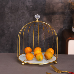 Turning Direction Gold Birdcage Fruit <b>Plate</b> Metal 2 Tier Home Office Dessert Display <b>Rack</b> Storage Stand - Product Image 3