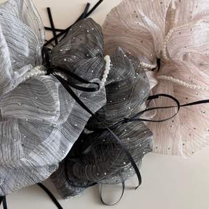 Accesorios para el cabello estilo bailarina perla decorada tela de malla Scrunchies brillo diamantes de imitación lazos para el cabello cinta lazo banda para el cabello - Product Image 2