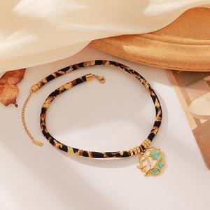 2025 nuevo diseño verano océano playa Sexy leopardo cuerda Acero inoxidable oro Gran Sol mariposa serpiente esmalte azul Shell collar - Product Image 6