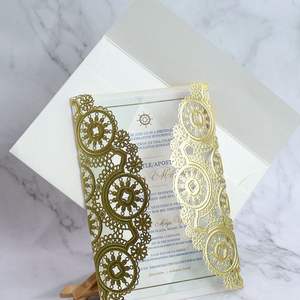 Commercio all'ingrosso a basso costo taglio Laser goffratura copertine di carta con nastro carino su misura carta fantasia inviti di nozze - Product Image 1