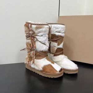 Bottes de luxe pour hommes, en fourrure, mi-mollet, chaudes, imperméables, à lacets, style workwear, décontractées, pour l'extérieur, hiver et été - Product Image 3