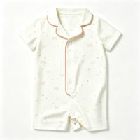 Barboteuse bébé personnalisée en coton à manches courtes, col à revers cranté, imprimé mini nœuds, boutonnée sur le devant, pour nouveau-né, idéale pour l'été