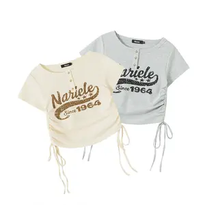 गर्म बिक्री खुद के ब्रांड उच्च-गुणवत्ता गर्मियों नई यूरोपीय और संयुक्त राज्य अमेरिका शैली रेट्रो मसाला लड़की पट्टी लघु टी शर्ट