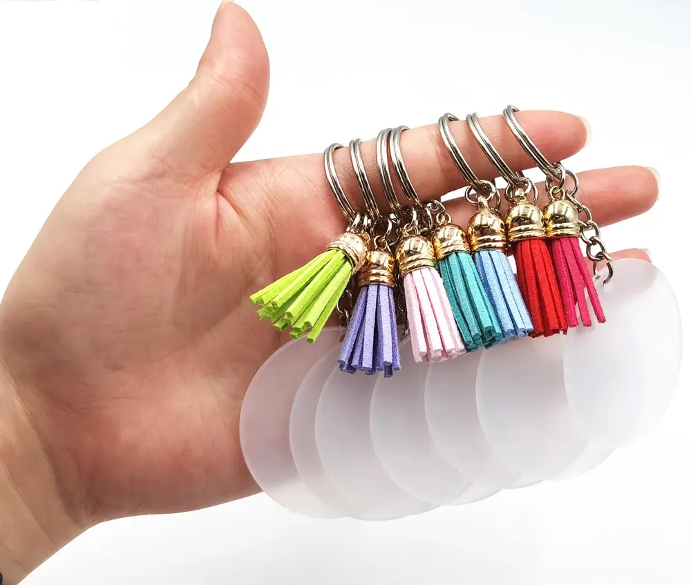 Giá Thấp Acrylic Keychain Blanks Rõ Ràng Hình Dạng Khác Nhau Hình Chữ Nhật Vòng Tròn Acrylic Blanks Với Keychain Tassel