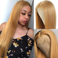 Perruque Lace Front Wig Remy lisse 13x4, cheveux indiens blond miel, transparent Full HD