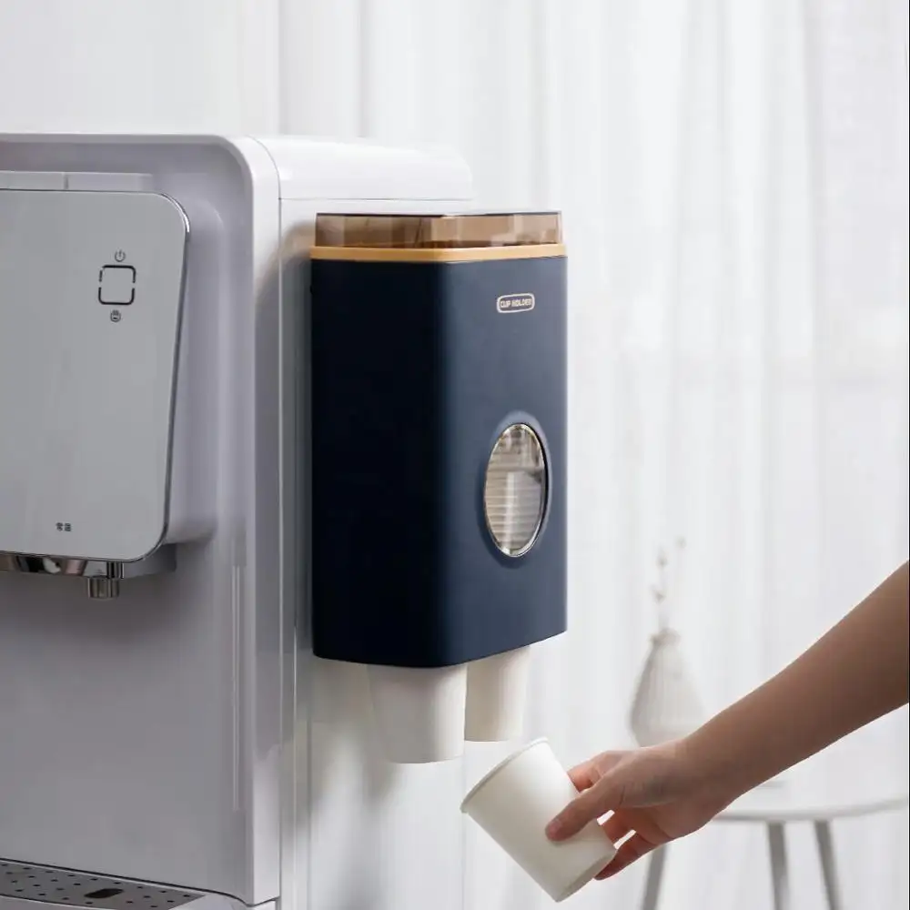Pinmoo tasarım tek kullanımlık bardak tutucu otomatik bardak alıcı kağıt duvara monte ev su sebili bardak depolama rafı