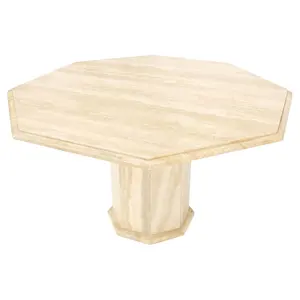 天然大理石石トラバーチンダイニングテーブル大きな丸い八角形の単一の台座トラバーチンダイニング会議テーブル