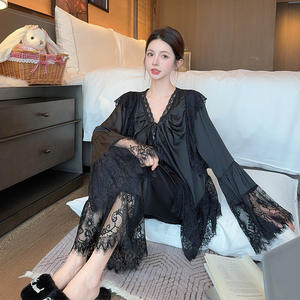 2026 Damen Langarm-Spitzenroben Süßer Prinzessinnen-Stil Sommer Frühling Herbst Pyjama-Set Elastische Taille Vorne Schlafanzug - Product Image 2