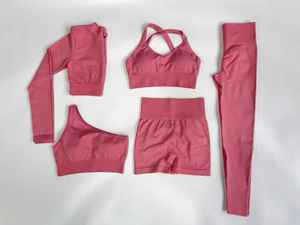 Wholesale High Stretch <strong>Compression</strong> 5 Piece Yoga Set Sport Bra Booty Lift Leggings Set Long Sleeve Bra <strong>Tops</strong> Sports Set for <strong>Women</strong> - Product Image 5