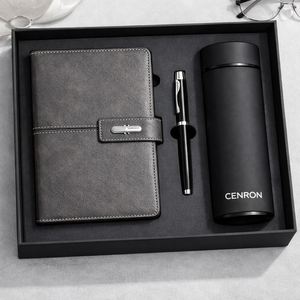 Custom Logo A5 PU Leather Notebook <b>Pen</b> & Vacuum Flask Gift Set, Luxury Corporate Business <b>Box</b> for Clients - Product Image 6
