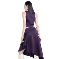 Haut bas ourlet élégant Style fête haute qualité tissé tissu fluide drapé robe ANYSHAPE Vietnam porter violet Satin jupe femmes