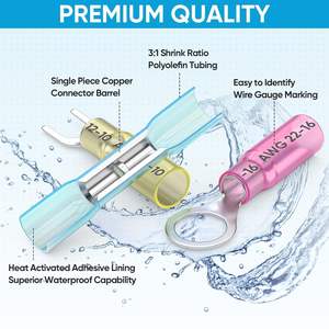 Connecteurs de fils thermorétractables transfrontaliers, bornes annulaires en cuivre pur étanches, lot de 120, 160 ou 500 pièces - Product Image 2