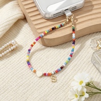 Chaîne de téléphone portable personnalisée en gros avec perles arc-en-ciel, perles métalliques émaillées, cordon de téléphone portable pour femme, porte-clés pendentif