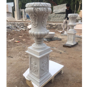 Jardinières extérieures en marbre blanc Pots de fleurs romains Vente en gros - Product Image 2