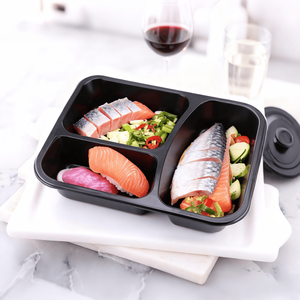 Vỉ Đen <span class=keywords><strong>PP</strong></span> Nhựa Microwavable Đông Lạnh Thực Phẩm Đóng Gói Khay Hộp Với Nắp - Product Image 5