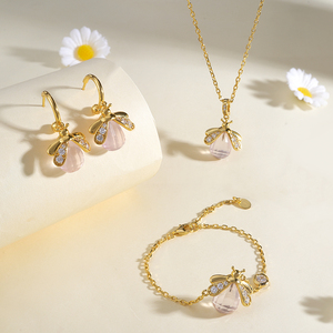 Lujo 18K chapado en oro 925 Collar de plata pendientes pulsera cuarzo rosa cristal luciérnaga conjuntos de joyería fina - Product Image 1