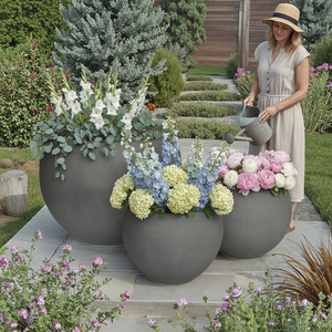 Pot de fleurs rond en fibre de verre pour patio et jardin, pour utilisation au sol à la maison, décoration intérieure, jardinières directes d'usine - Product Image 2