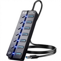 Hub USB 3.0 7 ports 5 Gbps avec câble de 0,3 m ou 1,2 m, indicateur LED et interrupteurs individuels marche/arrêt pour ordinateur portable, PC, téléphone portable, appareil photo