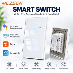 Interrupteur mural intelligent Wi-Fi à écran tactile en verre trempé 2 voies, compatible avec Tuya, Smart Life et Alexa, norme américaine - Product Image 1