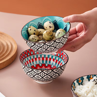Juego de Regalo de 6 Tazones de Cerámica Estilo Bohemia de 4.75 Pulgadas, Diseño Más Reciente de 2025, Caja de Regalo para Boda, Vajilla de Porcelana para Cocina