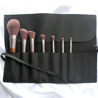 Étui à pinceaux de maquillage en cuir PU personnalisé avec logo, étui à maquillage pliable portable pour femmes, sac à roulettes pour cosmétiques, organiseur de pinceaux de maquillage souple, pochette