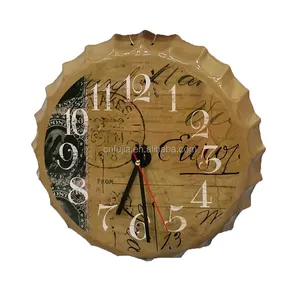 Garrafa Cap Shape Metal Clock Tin Clock para Homem Cave Bar Club Wall Decoration