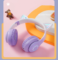 Headset Pro Wireless BT Over Ear dengan Warna Gradasi Gaming Cat Ear RGB untuk PC Mobile Gaming