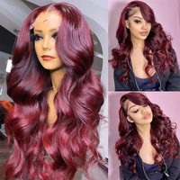 Perruque brésilienne en cheveux humains 99j 13x6 HD Lace Frontal, ondulée, densité 250, 30-40 pouces, rouge, avec dentelle frontale