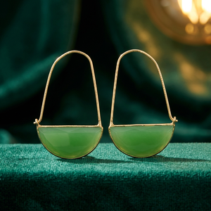 New Arrival Sea Green Zircon Gemstone 14k <b>Gold</b> Plated Trendy Brass Half Moon Shape Drop Earrings - Product Image 2