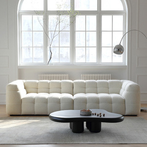 Modern minimalist <b>sofa</b>, retro cream style lamb fleece 3-seater straight couch <b>for</b> small living rooms - Product Image 3