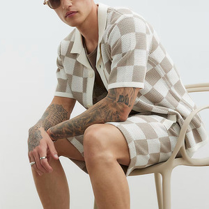 Wholesale Luxury Summer Knitted Shorts <strong>Set</strong> with Custom Logo Breathable Woven Embroidered Technique Casual <strong>Knitting</strong> Style - Product Image 3