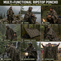 Poncho de pluie camouflage OEM 210T Ripstop enduit PU, imperméable, multifonction, abri de bâche pour camping et randonnée