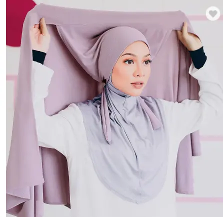 custom fashion instant hijab cap Malaysian women tudung poncho cotton jersey scarf hijab with tie string easy to wear