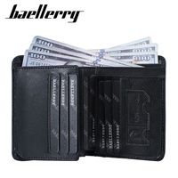 Dompet Pria Baellerry Desainer Portomonee Retro Trifold Kulit PU Tempat Kartu Dompet Mewah Tipis dengan Kantong Koin