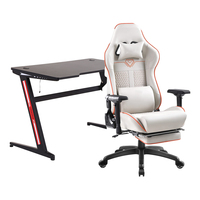 Offre Spéciale – Ensemble Table et Chaise de Gaming Z-Shape en Métal Blanc et Noir avec LED RGB pour PC – Bureau de Jeu Racing