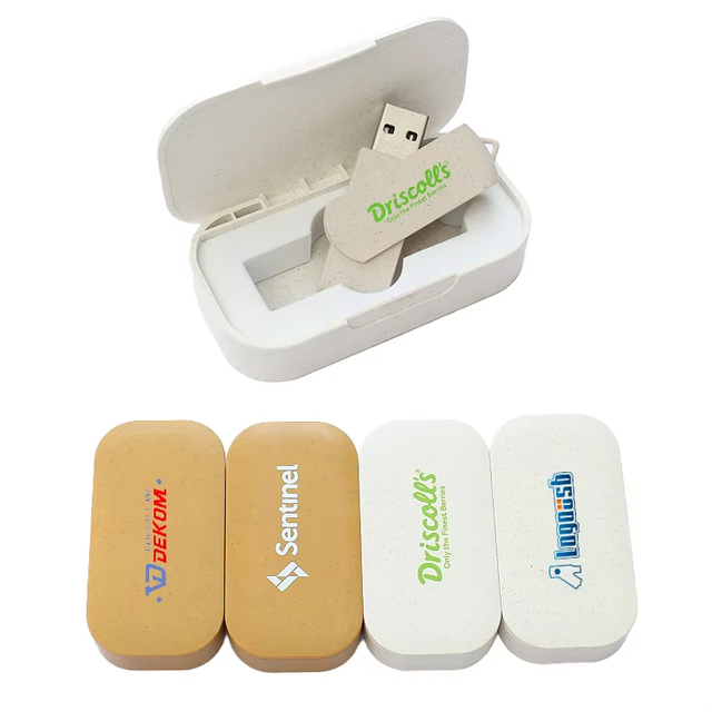 High Speed USB 2.0/3.0 Flash Drive 16GB Wheat Straw Swivel 32Gb 64GB Pendrive ECO Box Usb Memory Stick Custom Logo